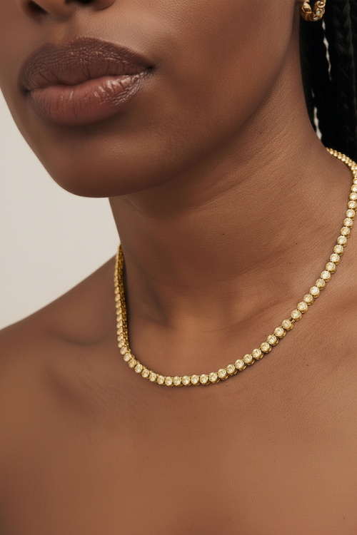 Sienna Tennis Necklace 40cm Golden Stainless Steel Women