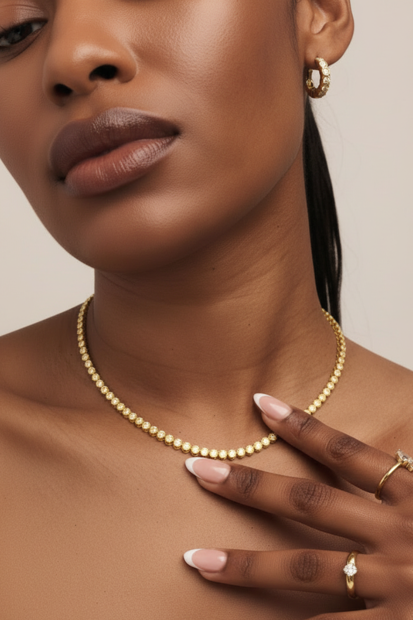 Sienna Tennis Necklace 40cm Golden Stainless Steel Women